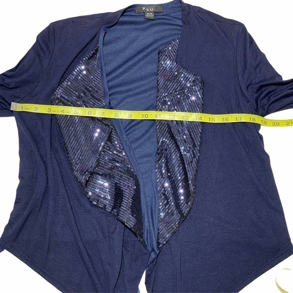 FOREVER 21 Blue Sequined Waterfall Cardigan Medium - Picture 6 of 10